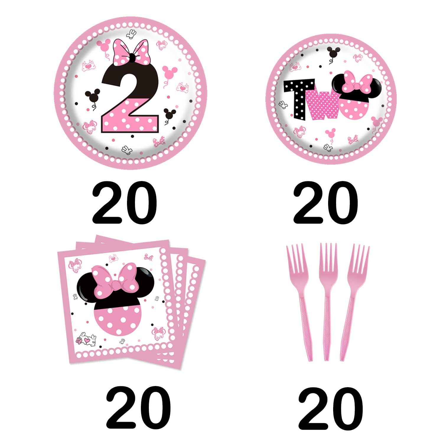 80Pcs Oh Twodles Pink Second Birthday Plates 2nd Party Supplies Decorations for Girl Baby Bday