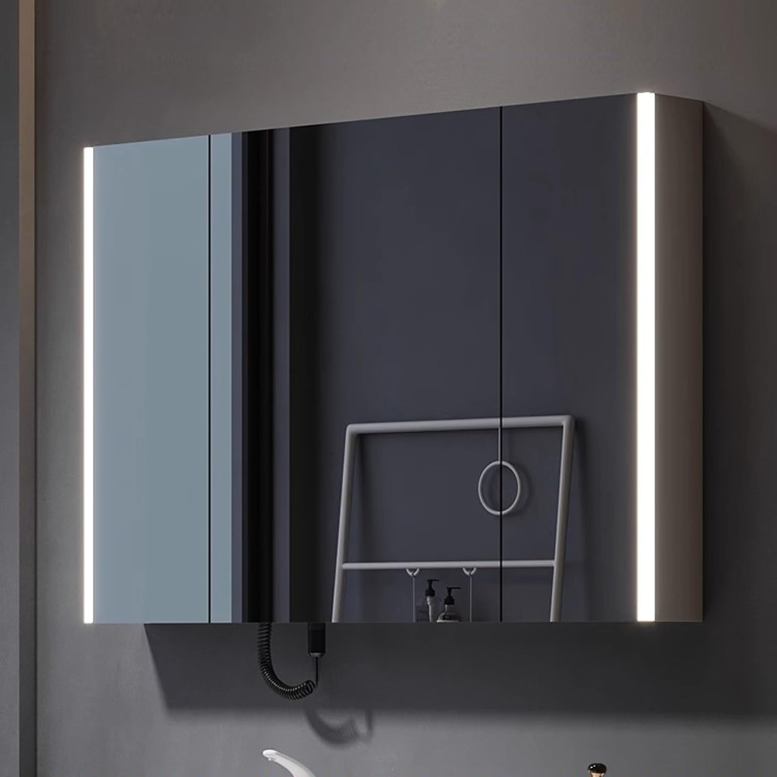 Armario Espejo Baño con luz y Estantes, Mueble Espejo Baño pared para baño con luz LED,organizador botiquín con antivaho regulable 3 colores con toma corriente y incorporada con detección automática(1