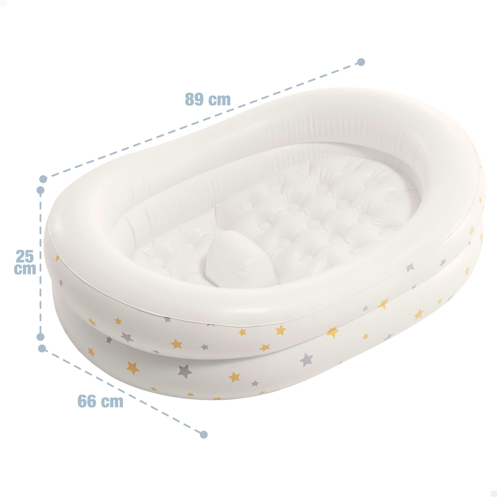 Intex Bañera bebé hinchable, Mide 66x89x25 cm, Superficie acolchada y suave, Incluye hinchador, Parche reparación, Conector de drenaje, Piscinas desmontables para niños (48523)