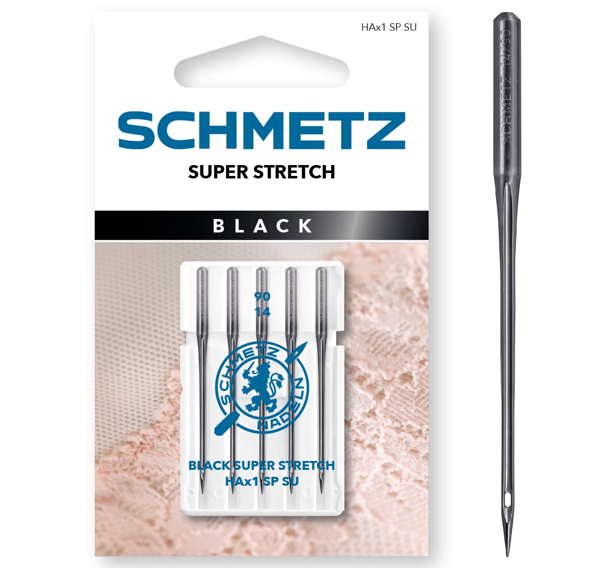 SCHMETZ | 5 Sewing Machine Needles | Black Super Stretch | HAx1 SP SU | Size 75/11 | with Non-Stick Coating for Gentle handling of Delicate, fine Fabrics