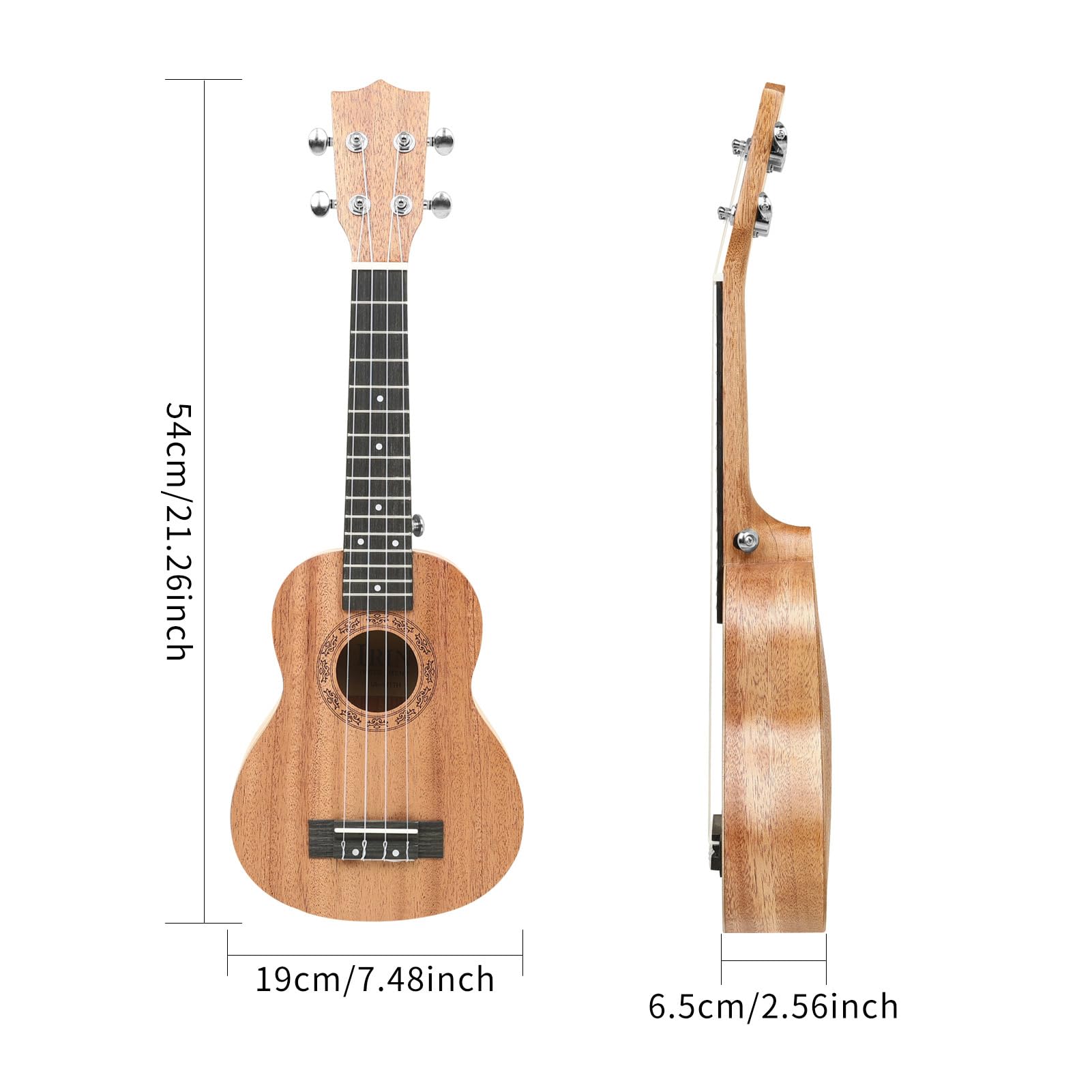 Dilwe Ukulele, Kit per Principianti in Legno di Pesca da 21 Pollici con Tracolla per Accordatore, Borsa per Plettri, Ukulele a 4 Corde per Adulti e Bambini