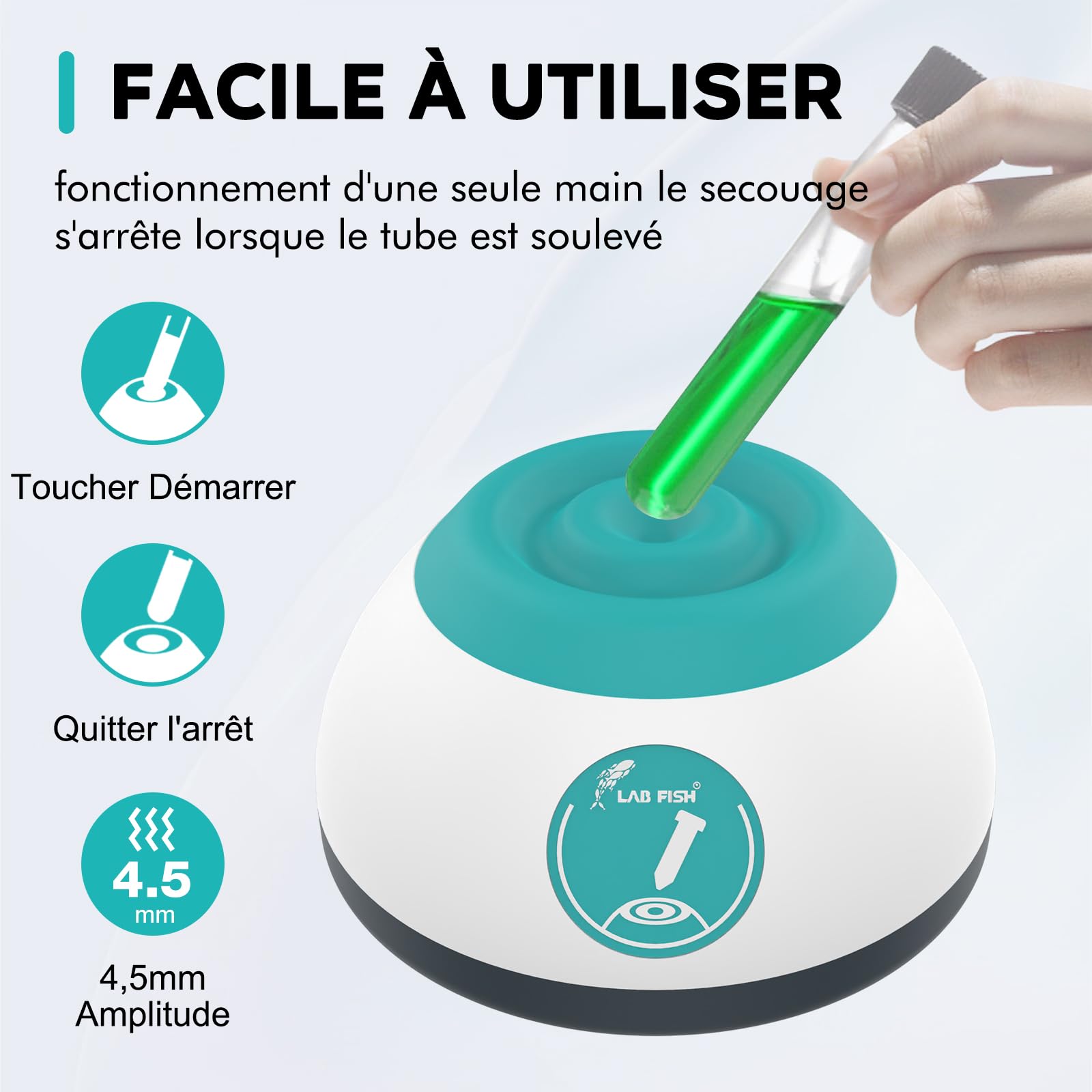 LAB FISH VM200 Mini Agitateur Vortex - Mélangeur de Vernis, Encres de Tatouage, Colle à Cils, Peintures Modelisme & Tubes à Essai (50 ml) - Démarrage/Arrêt par Pression