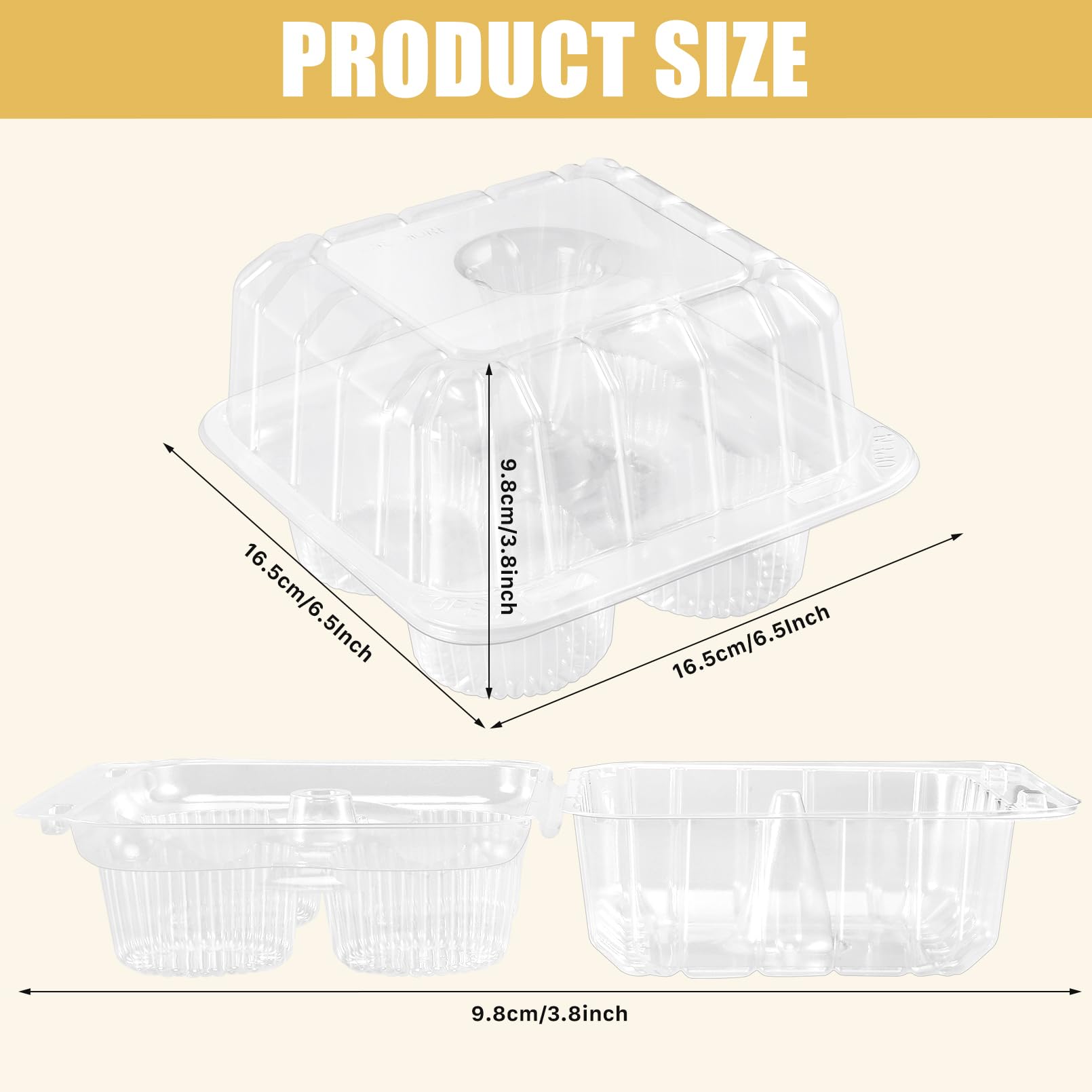 Vyndicca 20 Pack Plastic Cupcake Containers, 4 Compartment Cupcake Carrier, Clear Cupcakes Boxes Holders with Lids, 4 Cavity Stackable Disposable Cupcakes Carriers for Muffins Storage