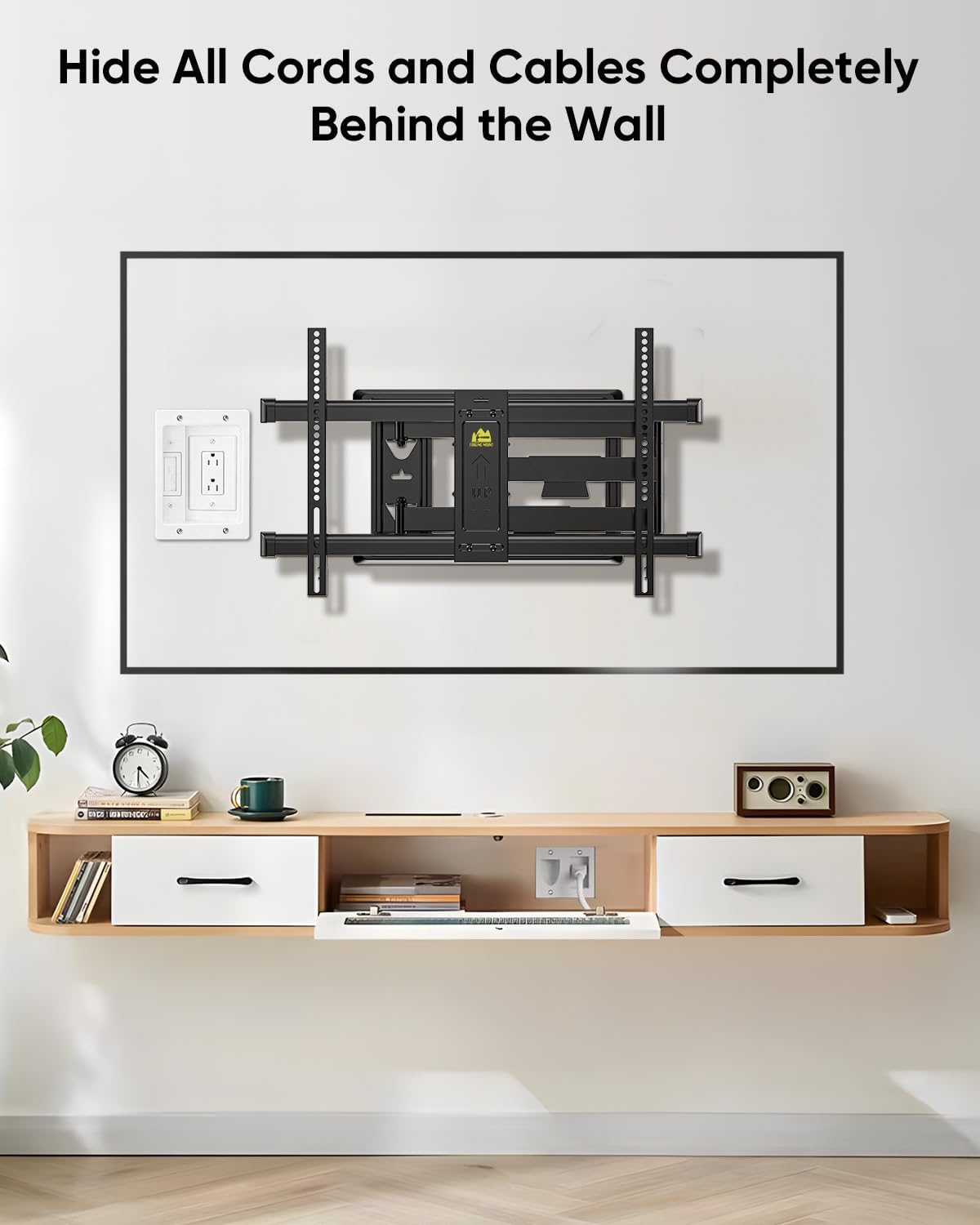 FORGING MOUNT in-Wall Cable Management Kit or Power & Low Voltage Cords, Cord Hider for Wall Mount TV with AC Outlets, Includes 6ft Extension Cord, Drywall Hole Saw Attachment,Drill Templates