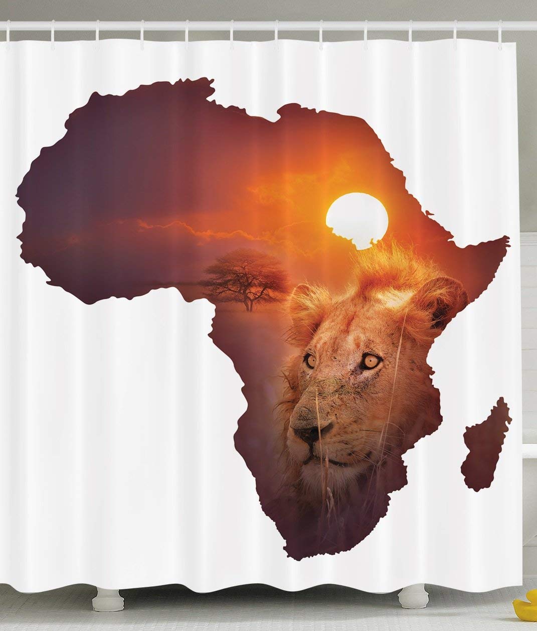 Duschvorhang Löwen-Motiv Safari - 180x180 Cm, Polyester, Mit 12 Haken, Digitaldruck Fürs Badezimmer