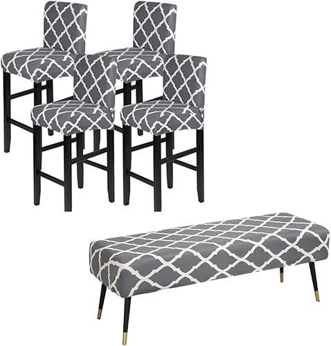 SearchI Paquete de 4 fundas para silla, fundas elásticas para taburetes de bar, extraíbles y lavables, estampadas, fundas para sillas de taburete de
