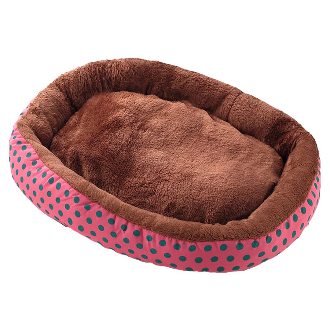 Kuber Industries Dog & Cat Bed|Soft Plush Top Pet Bed|Oxford Cloth Polyester Filling|Medium Washable Dog Bed|Circular Cat Bed with Rise-Edge Pillow|QY039RC-L|Red & Coffee