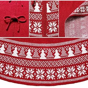 Dremisland Christmas Tree Skirt Luxury Cable Knitted Thick Rustic Xmas Tree Decoration Red Tree Skirt with Snowflake Xmas Tree Farmhouse Christmas Decor Holiday Home Party Decor (36inch/90cm, Red) Dremisland Christmas Tree Skirt Luxury Cable Knitted Thick Rustic Xmas Tree Decoration Red Tree Skirt with Snowflake Xmas Tree Farmhouse Christmas Decor Holiday Home Party Decor 36inch90cm Red