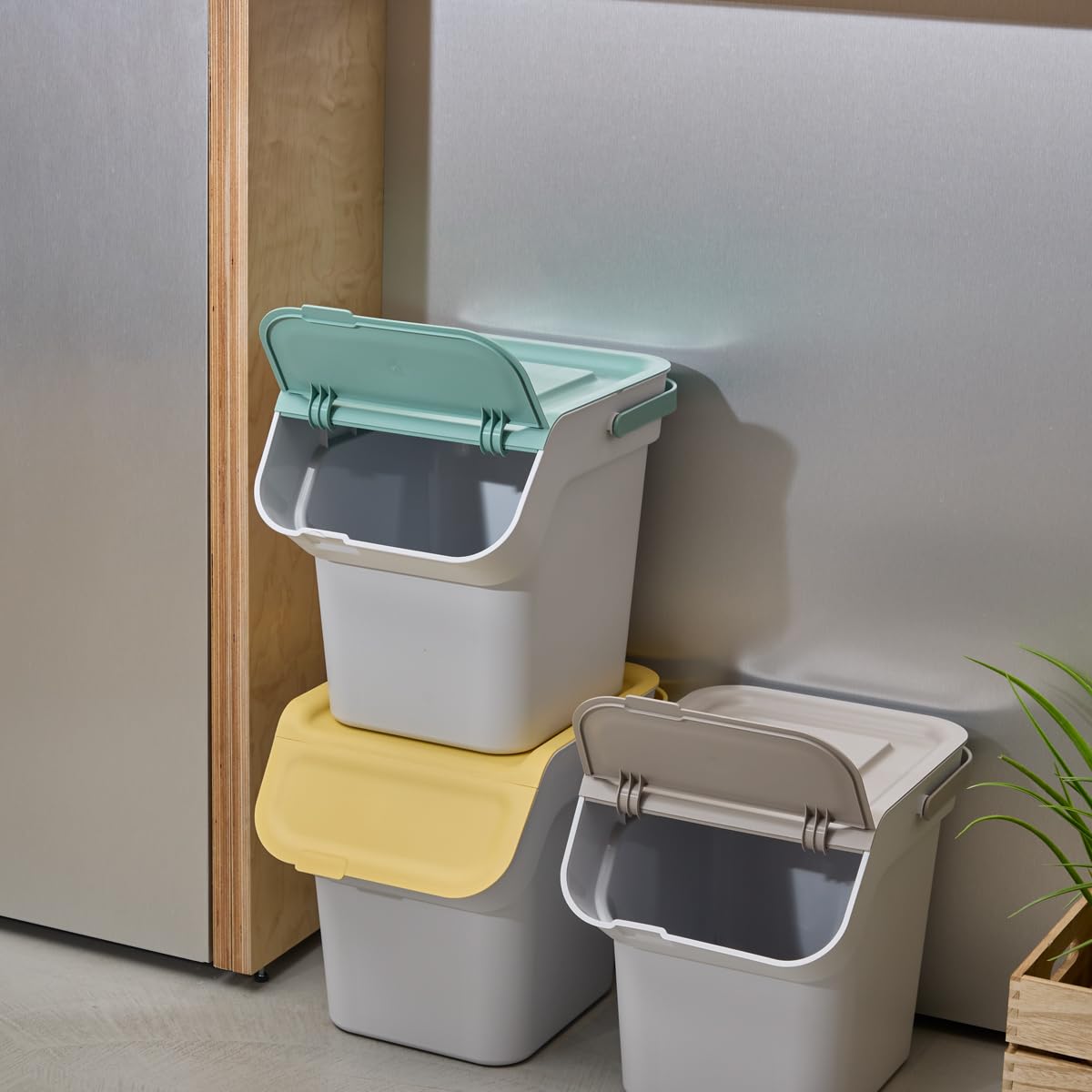 5five - Poubelle de Tri Sélectif en Plastique - 20L - Taupe - Empilable - Avec Anse - Pour Recyclage - Facile à Transporter