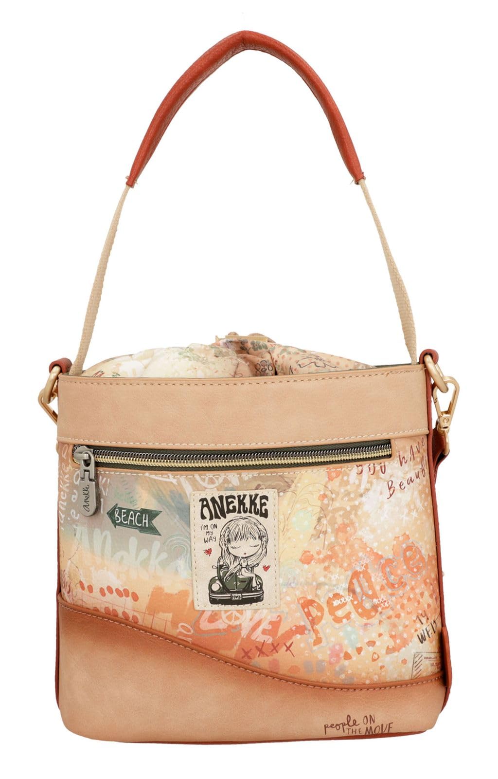 Anekke - Bandolera Mujer - Bandolera de Polipiel para Mujer con Correa Ajustable, Cierres de Cuerda y Cremallera - Varios Bolsillos - Accesorios y Complementos Mujer - Medidas 20x23x8 cm