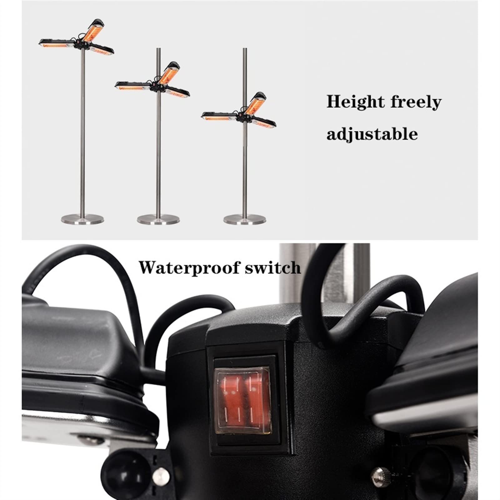 Stufa Elettrica Riscaldatore del patio elettrico, riscaldatore a infrarossi esterna pieghevole da 2000 W con 3 pannelli di riscaldamento, riscaldatore ombrello Patio super silenzioso, IP44 impermeabil