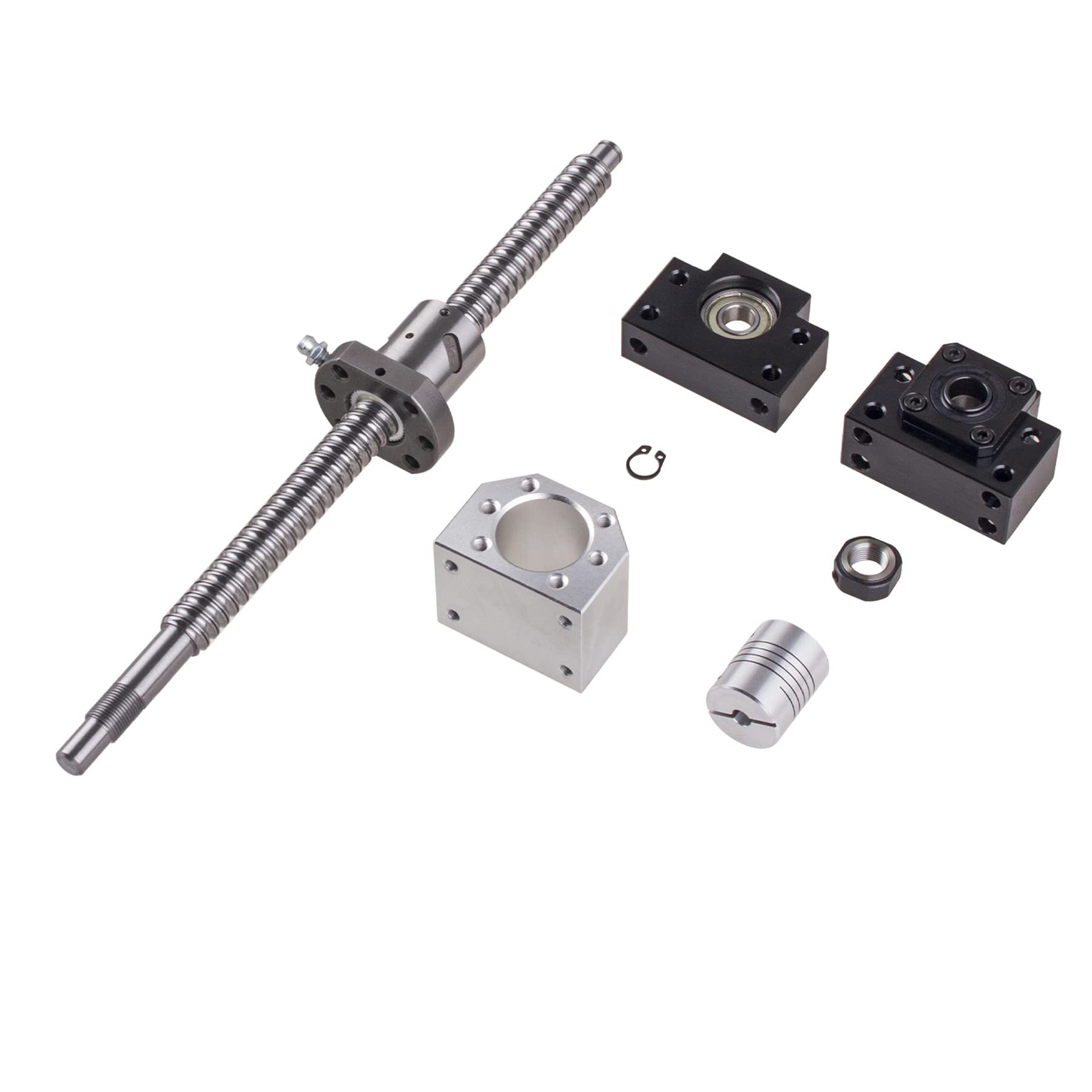 Vis sphérique CNC pièces SFU1605 RM1605 16 mm 600 mm avec écrou à bille déflecteur en métal BK/BF12 Supports d'écrou à bille logement 1 coupleur avec embout, longueur d'environ 600 mm