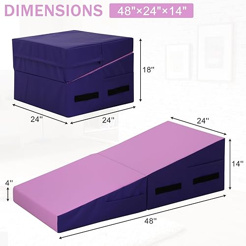 Miniatura 2 de NFPSHOP Colchoneta de cuña de gimnasia inclinada para gimnasio en casa, tapete plegable de cuña de queso, forma de habilidad para niños y adultos,
