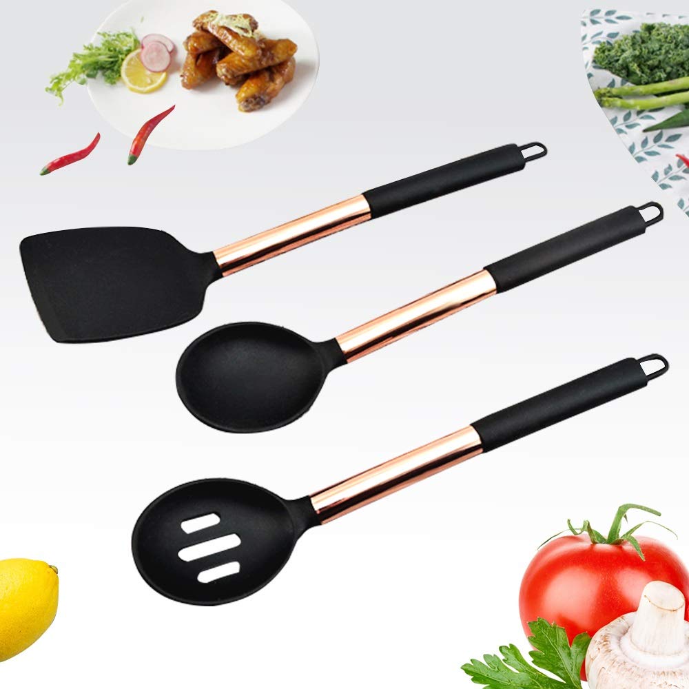 Utensili da Cucina in Silicone in Acciaio Inossidabile Set da 24 Pezzi Pala da Cucina in Oro Rosa Spatola da Forno Resistente al Calore Pentole per la casa