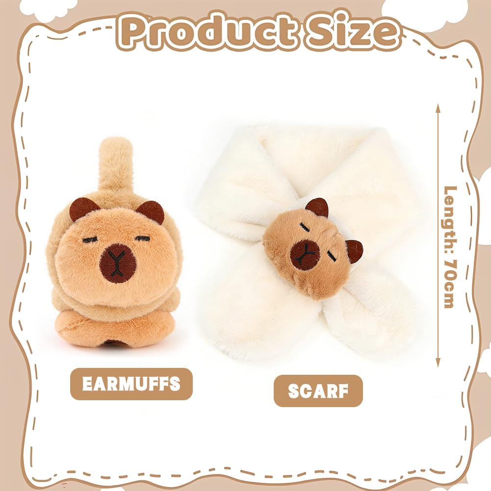 Orejeras de Invierno para Niños, Bufanda infantil Peluche Capybara, Diseño de Estilo de Capybara,Para Actividades Aire Libre En Invierno Correr Esquiar Senderismo-2pcs