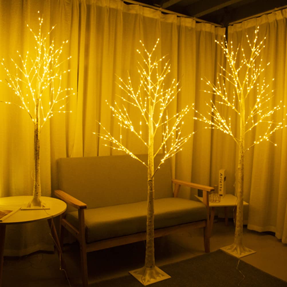 Árbol de Luz LED Navideño 210 cm 448 Piezas Blanco Cálido - Cadena de Luz LED Cortina de Estrella 8 Modos Apariencia de Abedul - Decoración Interior y Exterior