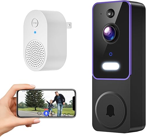 Timbre de video inalámbrico con receptor interior, seguridad mejorada con detección humana IA, audio de 2 vías, visión nocturna, alertas en tiempo