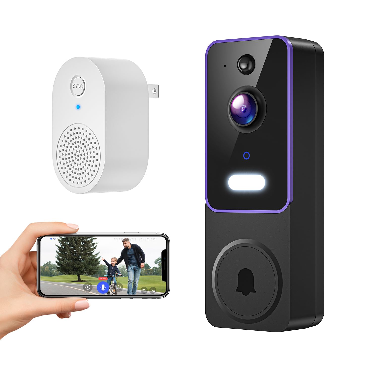 Wireless Video Doorbell with Indoor Receiver Enhanced Security with AI Human Detection 2-Way Audio Night Vision Real-Time Alerts