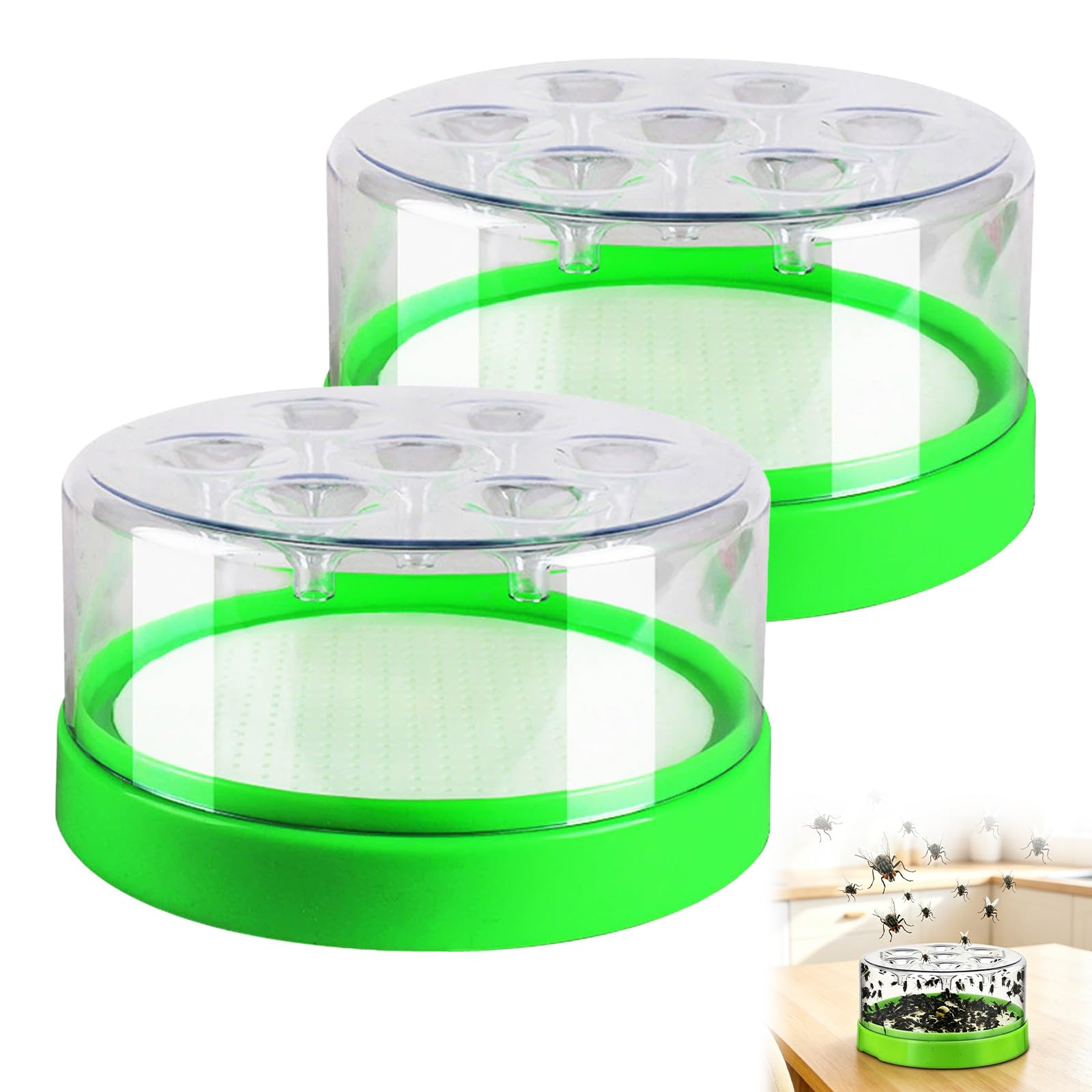 Reusable Non-electric Fly Trap, Transparent Fly Trap Container, Funnel One-Way Entry Fly Catcher, Easy to Clean for Home Kitchen Garden Restaurant Livestock Farm, 2pcs