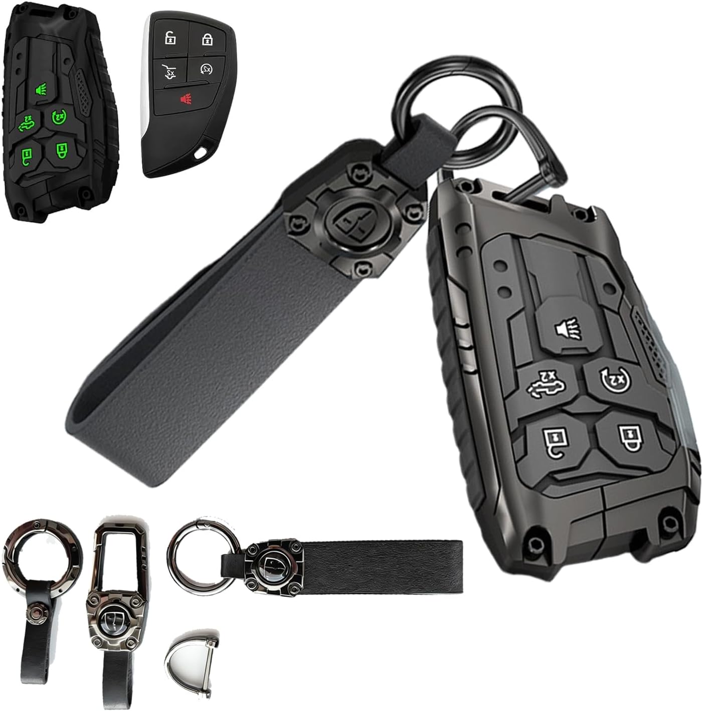 5-Button Key Fob Cover Protector for GMC Sierra, Silverado 1500 2022-2026, 2500HD/3500HD & Tahoe 2024-2026 | Fits Buick Envision 2021-2026, W/ 3 Style Keychains
