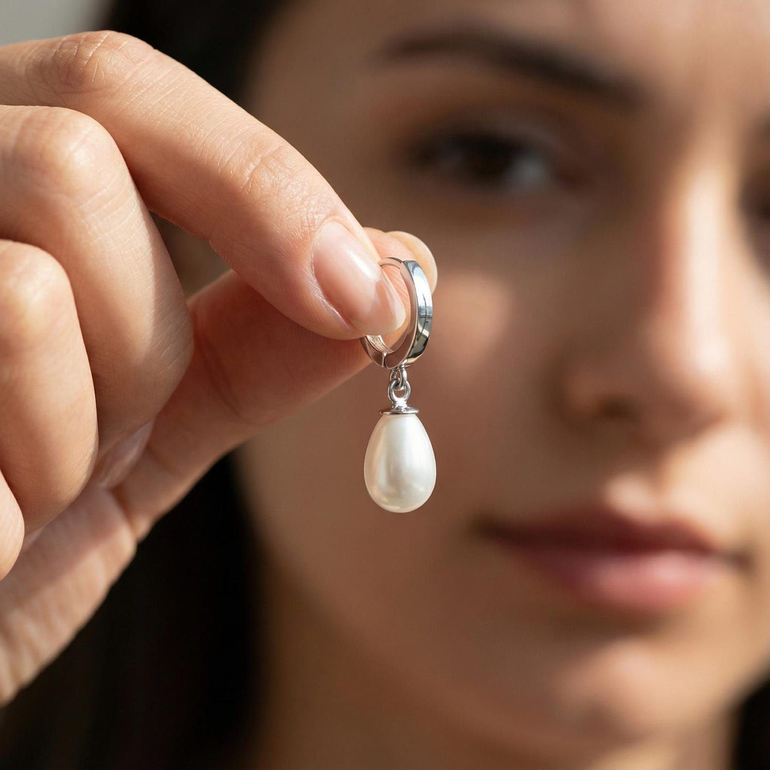 Delicato argento pendente perla orecchini, goccia oro perla cerchio cerchietto madre di damigella gioiello compleanno Festa della Mamma Natale, Design minimalista