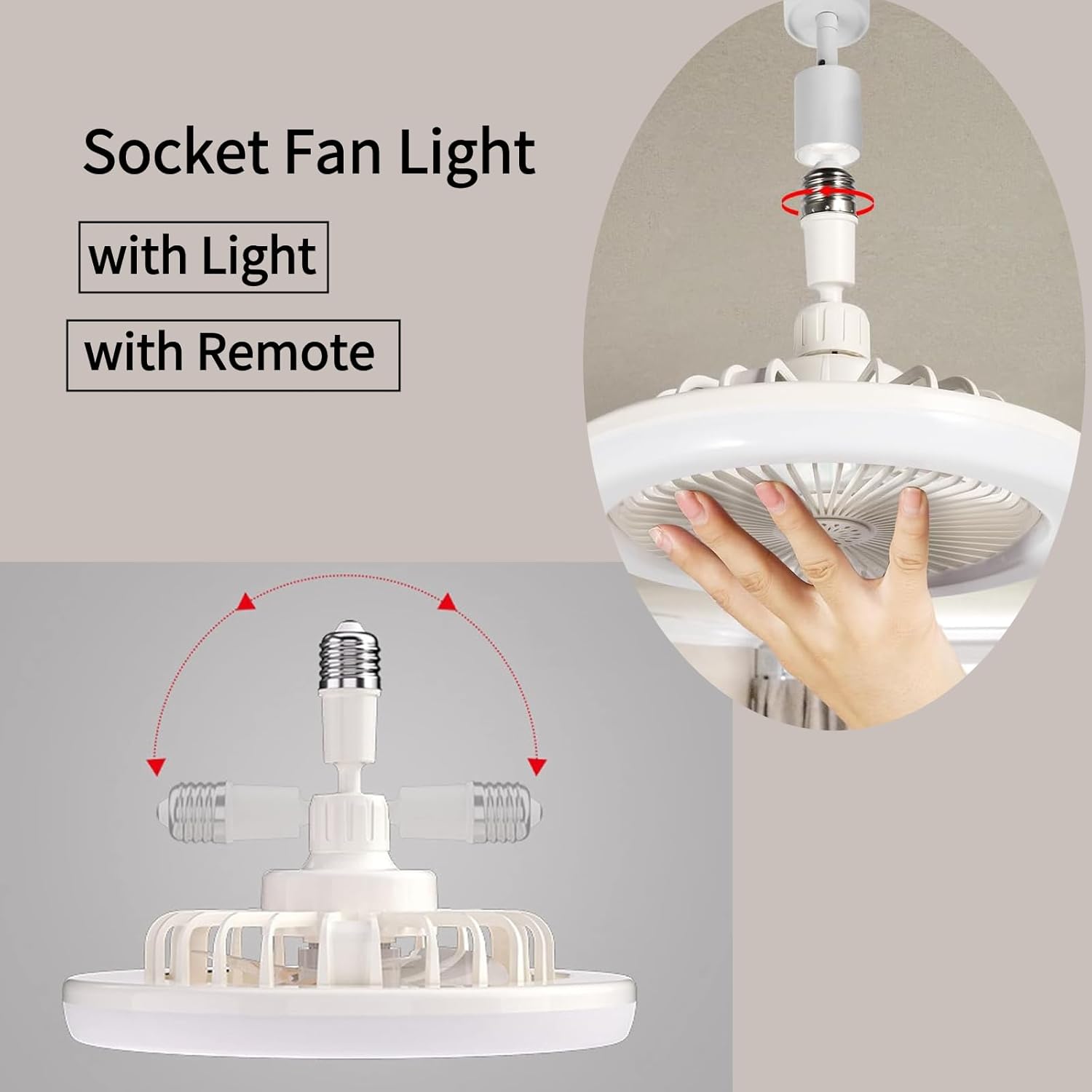 Generic Socket fan light - small ceiling fan with light, low voice,Energy saving and environmental protection， dimmable LED light, 3 wind speeds ，suitable for kitchen/bathroom/garage/bedroom (yellow)