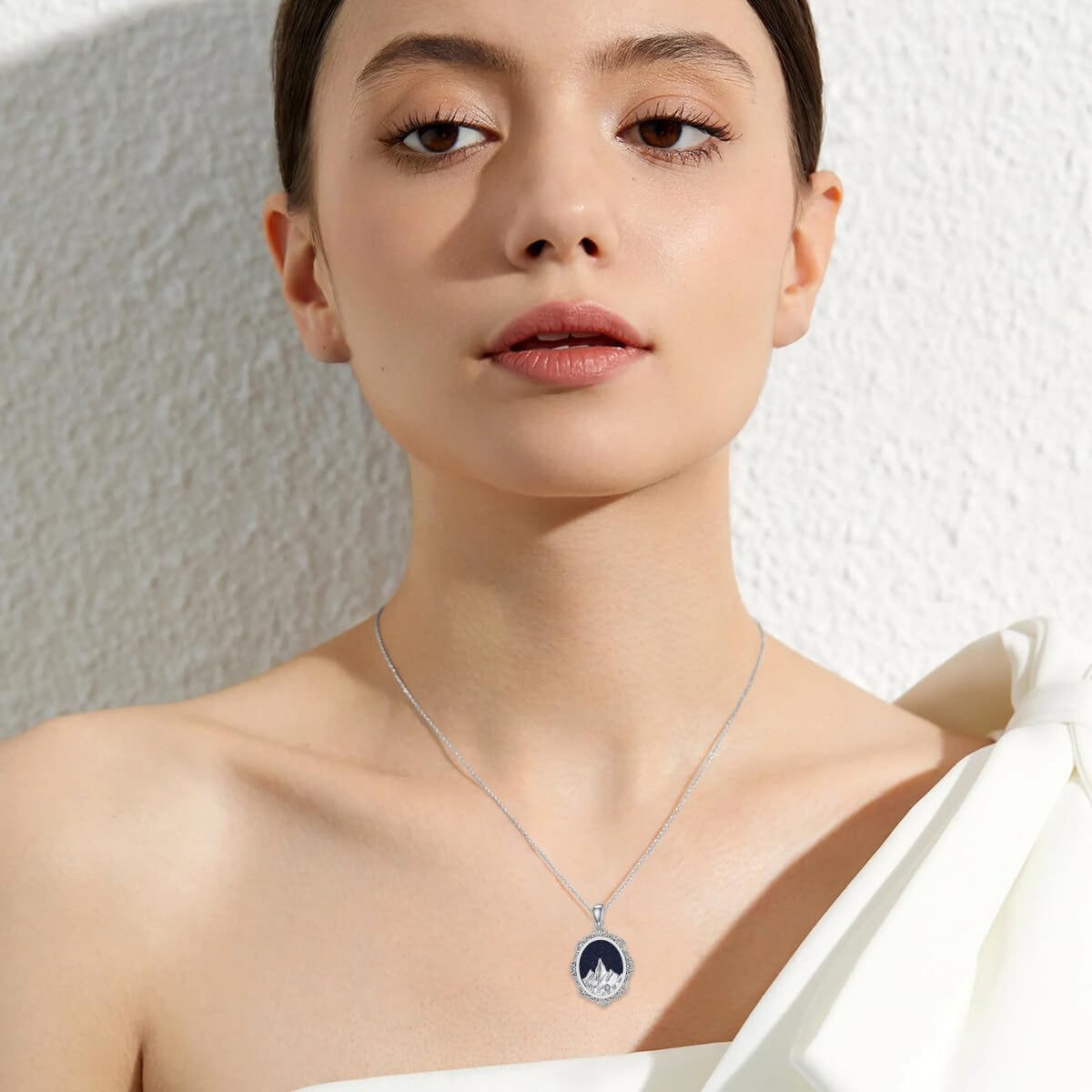 Natural Blue Sandstone Mountain Pendant Necklace for Women 925 Sterling Silver Genuine Blue Sandstone Jewelry Gifts for Her - Image 5