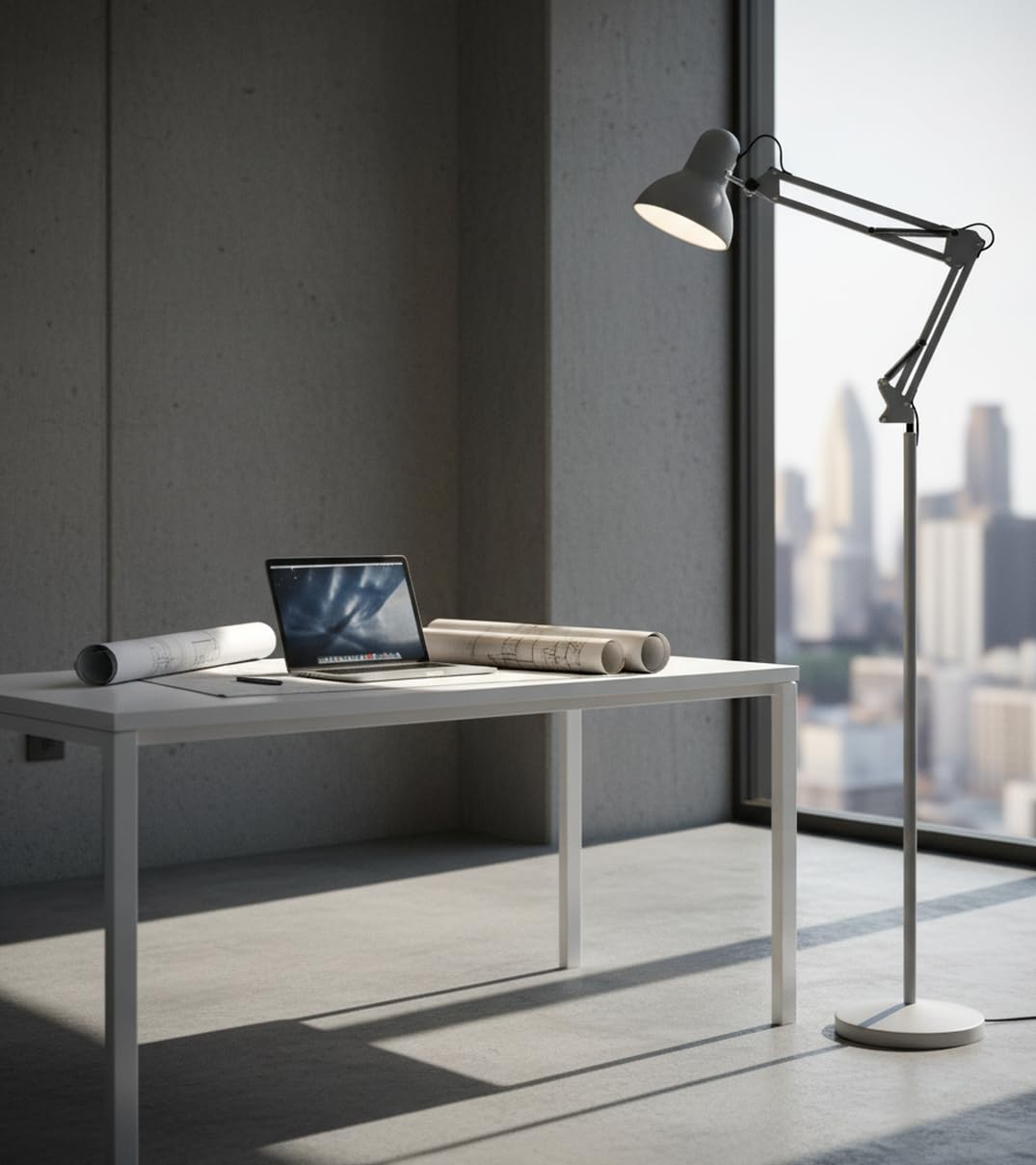 BEL AIR HOME - Lampadaire Articulé ANTIGONA | Design Vintage Rétro | Bras Réglable pour Éclairage Directionnel | Lampe de Salon et Chambre Élégante | E27 (BLANC)