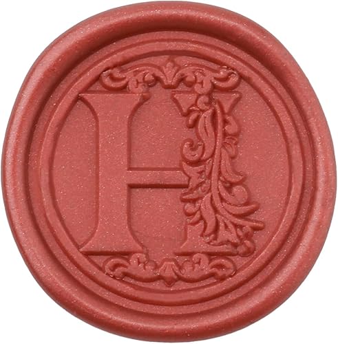 50 calcomanías autoadhesivas para sello de cera, alfabeto inicial, no necesita sello para invitaciones de boda, sobres de Navidad (rojo, H)