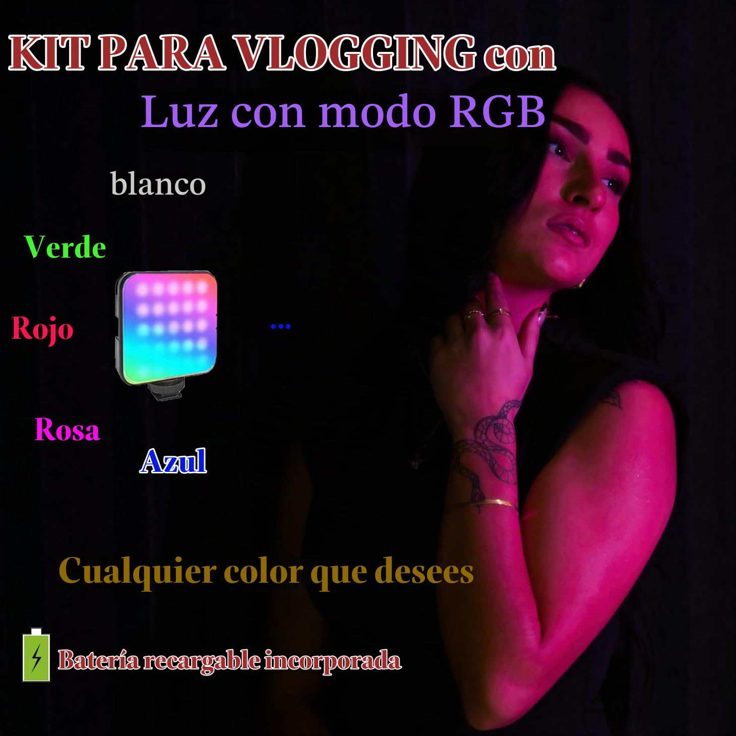 Vlogging Kit, Vlogging Kit para iPhone Andriod Phone, Kit de Vídeo Influencer w/Lavalier Mic/Luz RGB/Remoto/Trípodo Extensible Trípode móvil