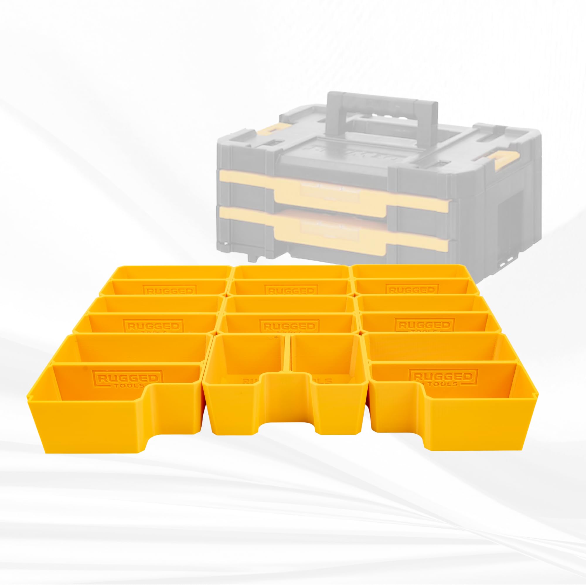RUGGED TOOLS Storage Bins compatible with Dewalt TSTAK Double Shallow Drawer Box (DWST1-70706) - (Yellow, 1 SET)