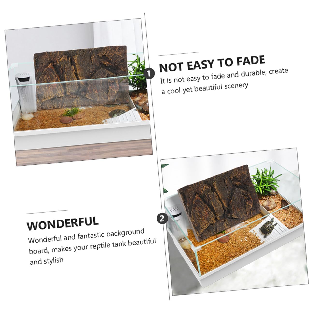 DOITOOL Panel de Reptil para Terrario y Acuario de Tortugas en PU 3D, Pack de 2 Piezas Diseño Estable y Aspecto Natural para Ambientación de Escenarios