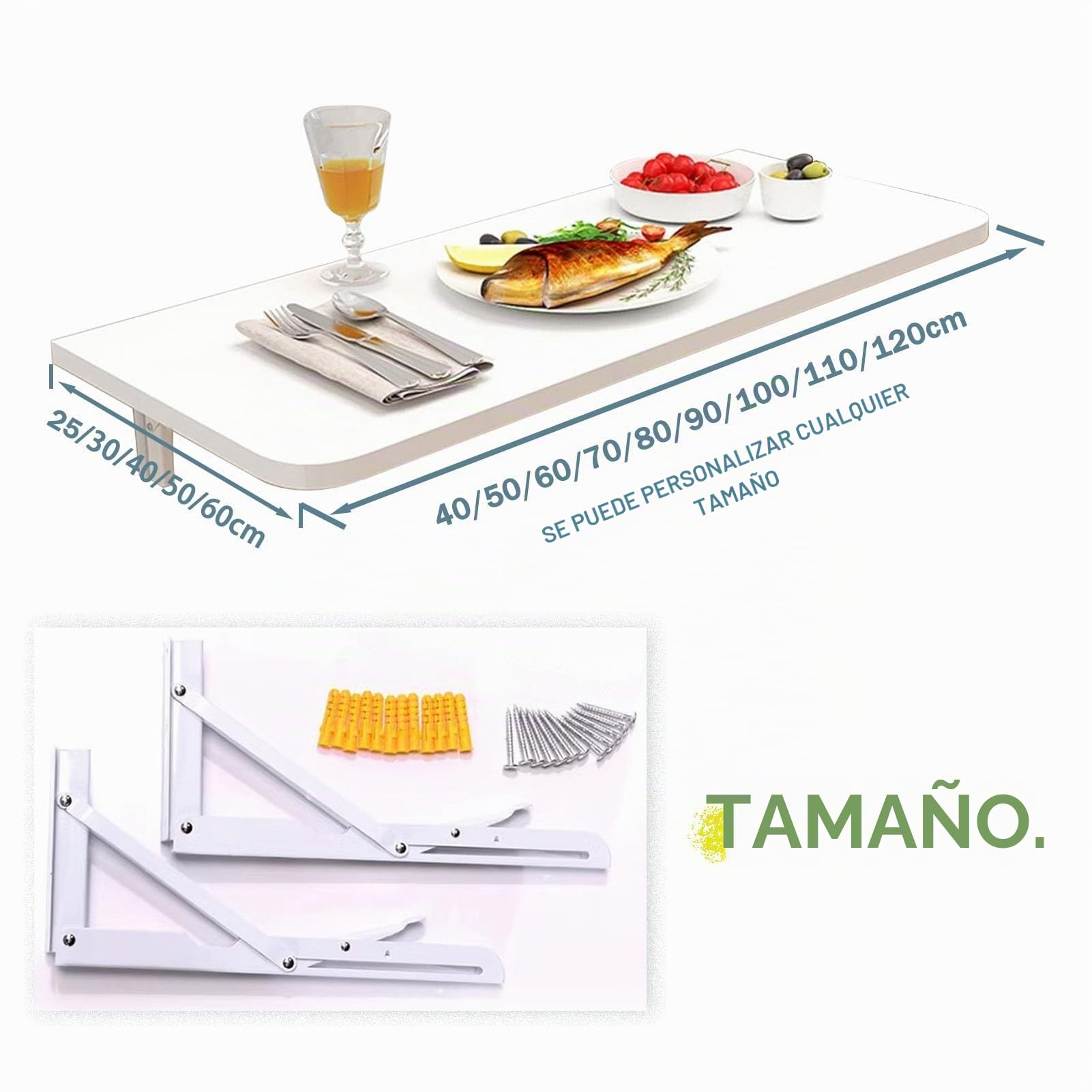 Escritorio plegable para ordenador 60 cm 70 cm 80 cm 90 cm 100 cm 120 cm | Mesa de pared Banco de trabajo plegable Mesa de hojas abatibles montada en la pared | Mesa de barra de desayuno plegable ( Si