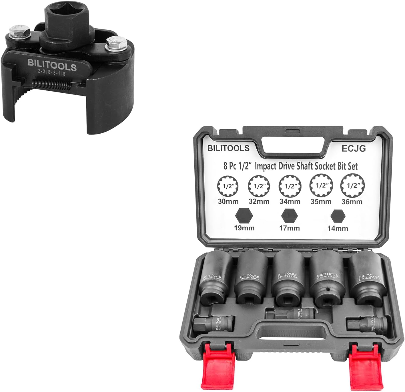 BILITOOLS Universal Oil Filter Wrench Removal Tool Adjustable&1/2" Drive Deep Axle Nut Spindle Impact Socket Set | 12 Point | CR-MO | 14-17 - 19-30 - 32-34 - 35-36 mm