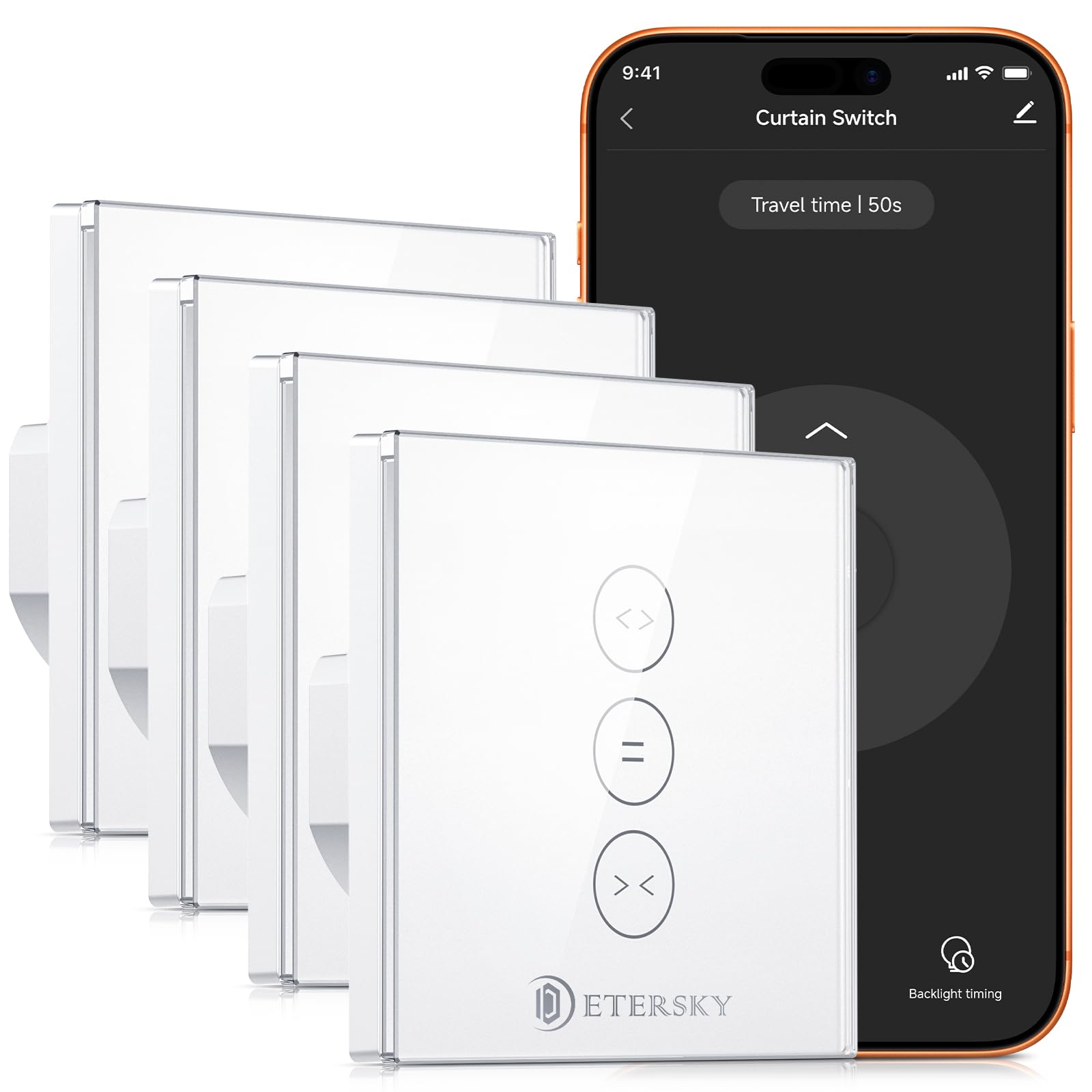Interrupteur Connecté WiFi Volet Roulant Tactile [Fil Neutre] | Interrupteur Intelligent Mural Pour Rideau Compatible Alexa, Google Home, Commande Vocale, Minuterie & Partage, 4 Pack