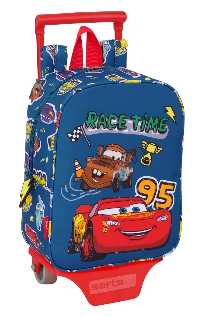 Safta CARS RACING - Mochila Guardería con Carro, Ideal para Niños de Diferentes Edades, Cómoda y Versátil, Calidad y Resistencia, 22x10x27 cm
