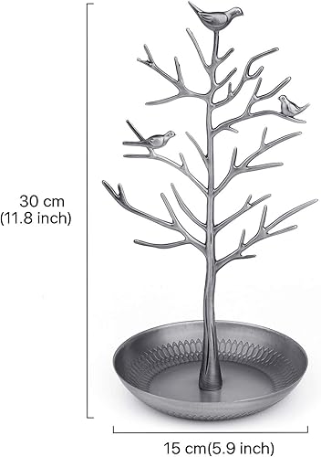 Miniatura 3 de Flexzion - Soporte para joyas, colgante de árbol de torre para colgar, ideal para brazaletes colgantes tobillera (plata)
