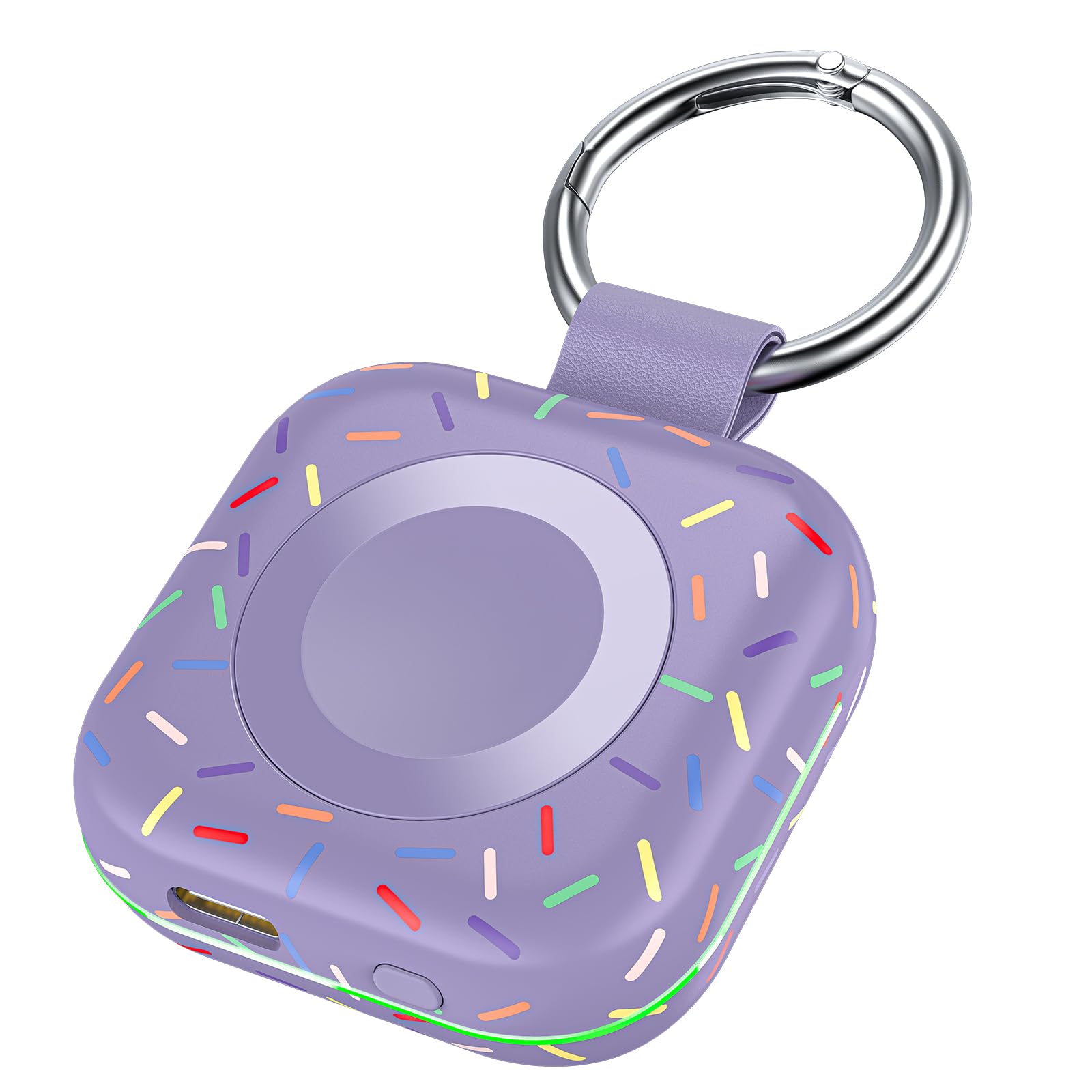 Portable Wireless Charger for Apple Watch Series 9/8/UItra/7/6/5/4/3/2/SE/Nike,Compact Travel Purse Essentials Magnetic iWatch Charger 1200mAh Extra Power Bank Keychain Style (Purple Colorful)
