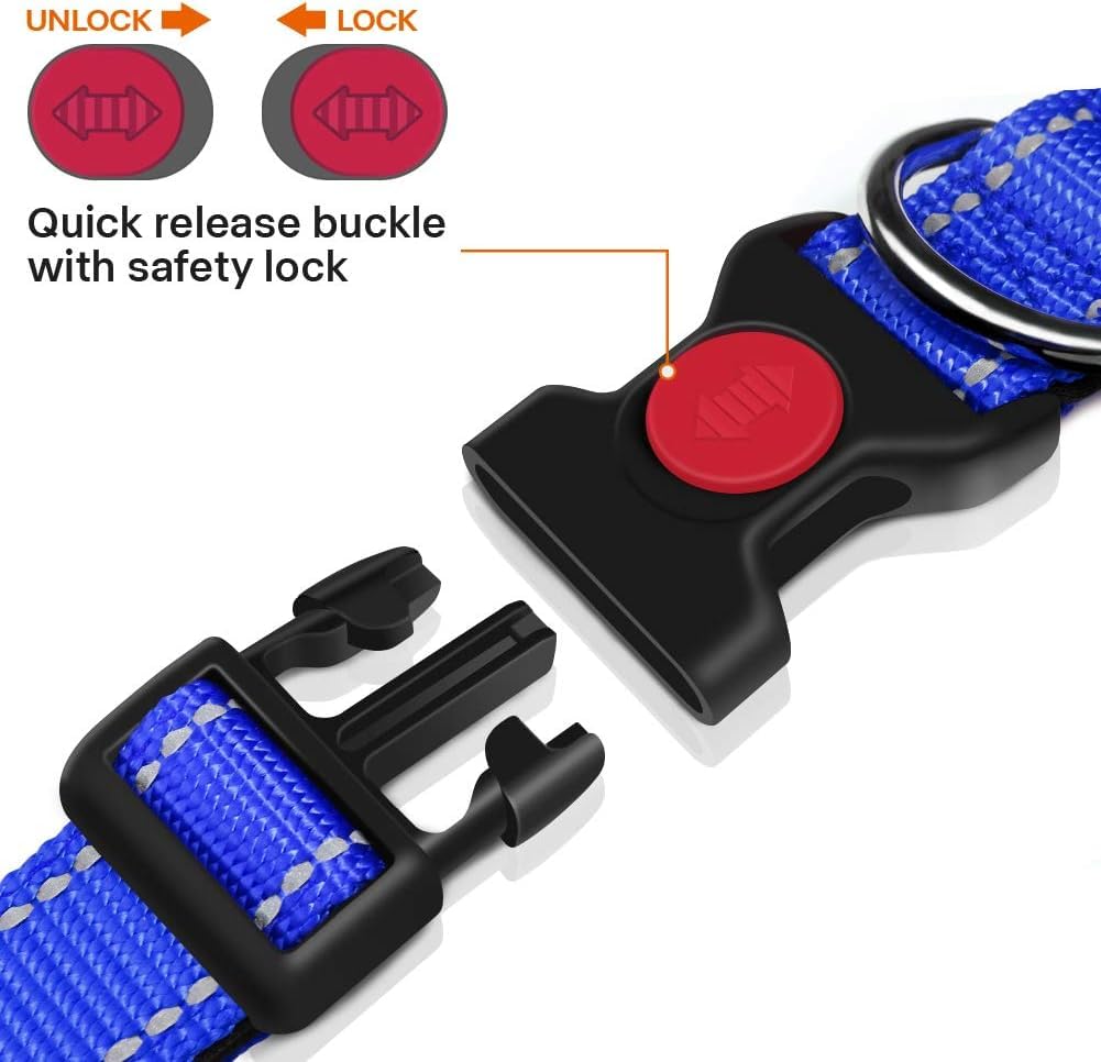 Taglory collare per cani, Imbottito Nylon Regolabile Traspirante Riflettente Collari per Cani di Taglia Media, Blu Scuro