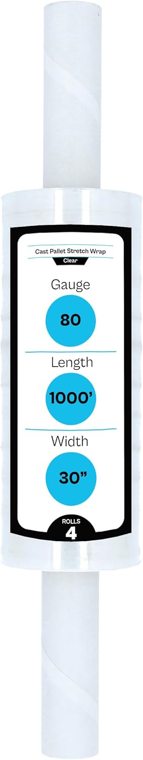MMBM Stretch Wrap with Extended Core Handles, 4 Pack, 30 Inch x 1000 Feet, 80 Gauge, Clear, Large Plastic Cling Film for Pallets Moving Storing