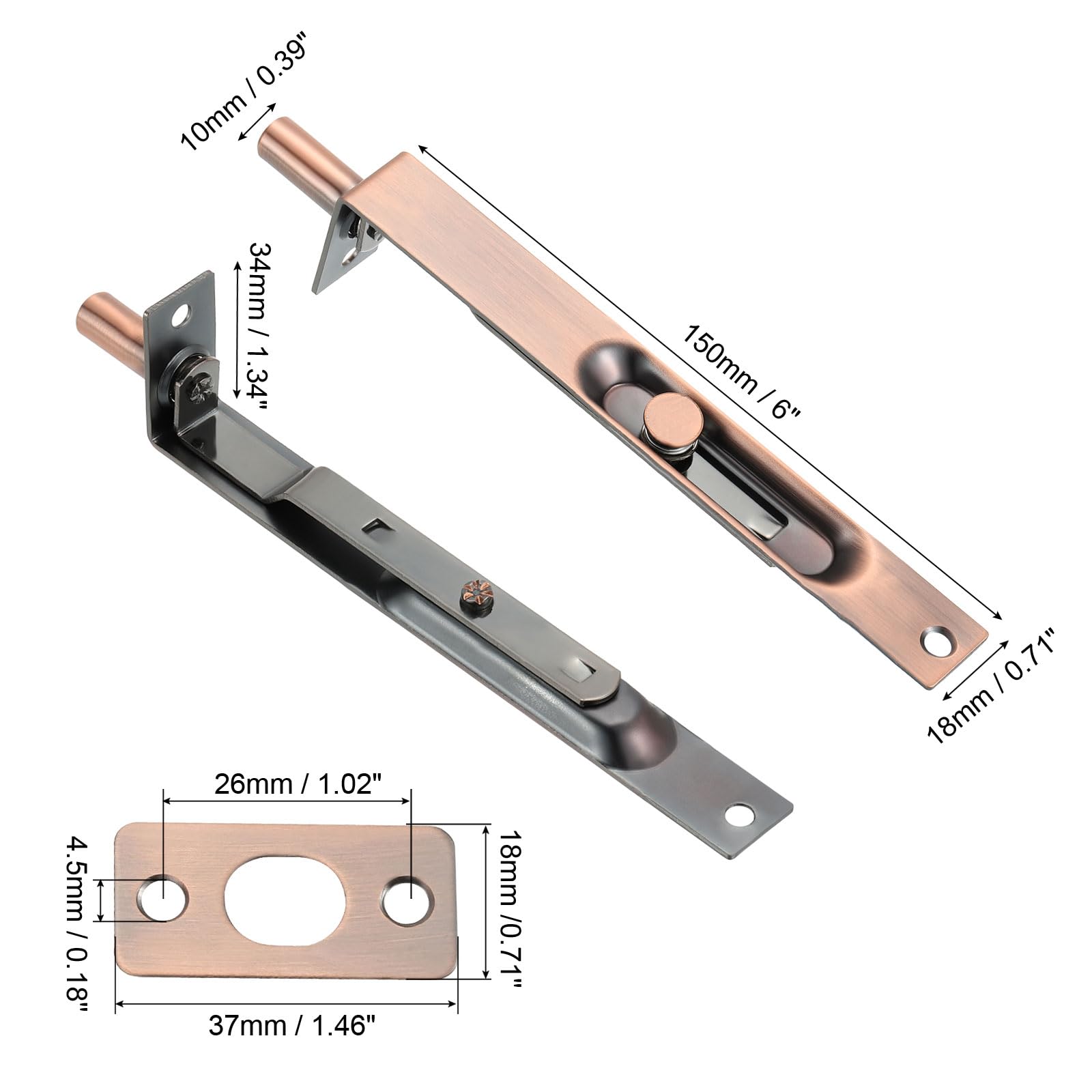 PATIKIL Flush Bolt 6″ x 0.71″, 2 Pcs Stainless Steel French Door Lock ...