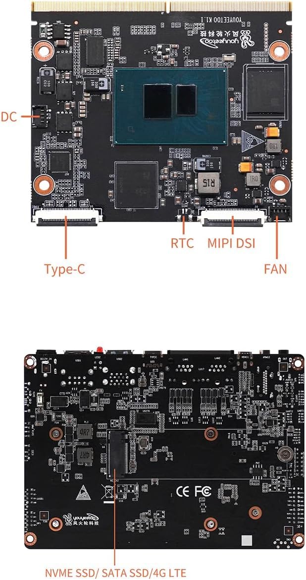 youyeetoo K1 - Intel N100 x86 Single Board Computer, Windows 10/11 Linux Mini PC, 4K Dual Media Server, 2X Gbe RJ45, M.2 2280 NVMe/SATA 3.0 SSD, Dev Board für AI IoT Edge (SOM Kit, 8+128GB)
