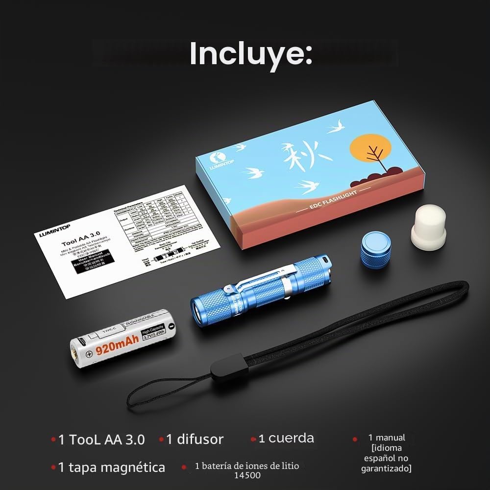 LUMINTOP Linterna AA EDC Superbrillante de Bolsillo de 900 Lúmenes, con Cola Magnética y Batería Recargable de 920 mAh, 5 Modos con Memoria
