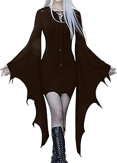 Disfraz de Halloween para mujer, disfraz gótico, manga murciélago, vestido festivo, retro, disfraz de Halloween, color negro, minivestido steampunk, disfraz de bruja, disfraz de bruja, tallas grandes,