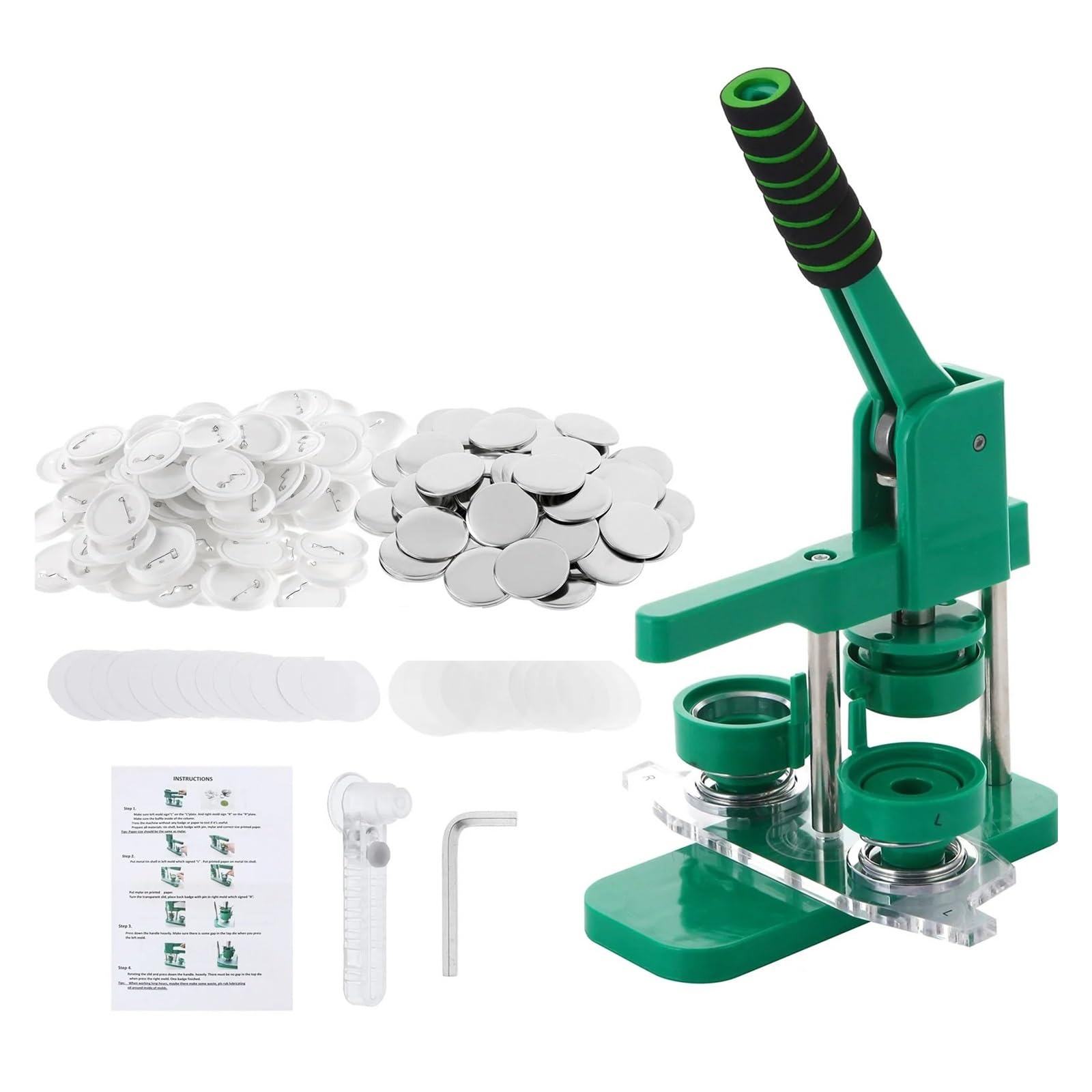 Badge Pin Button Maker Machine 37mm 44mm Distintivi Fai da Te Set Pin Button Punch Press Machine Kit con 100set Button Parte Circle Cutter(58mm Set)