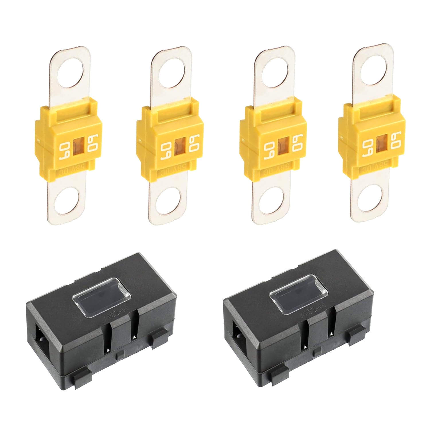 4Pcs 60 Amp High Current Fuse M6 Bolt-on Midi Fuse with 2Pcs Fuse Holders for Cars