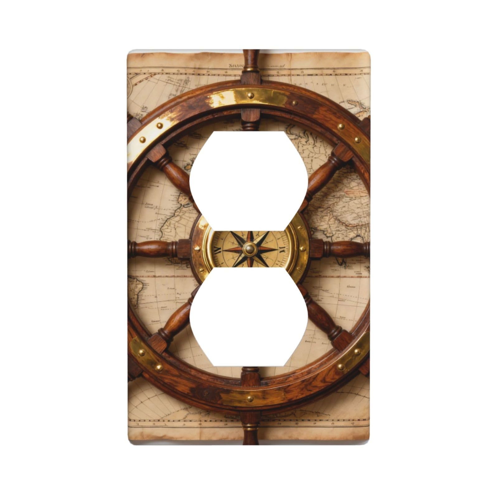Ship Wheel Compass Decorative Switch Plate Cover-Unbreakable Polycarbonate Wall Plate for Home Office, 1 Gang with Screws