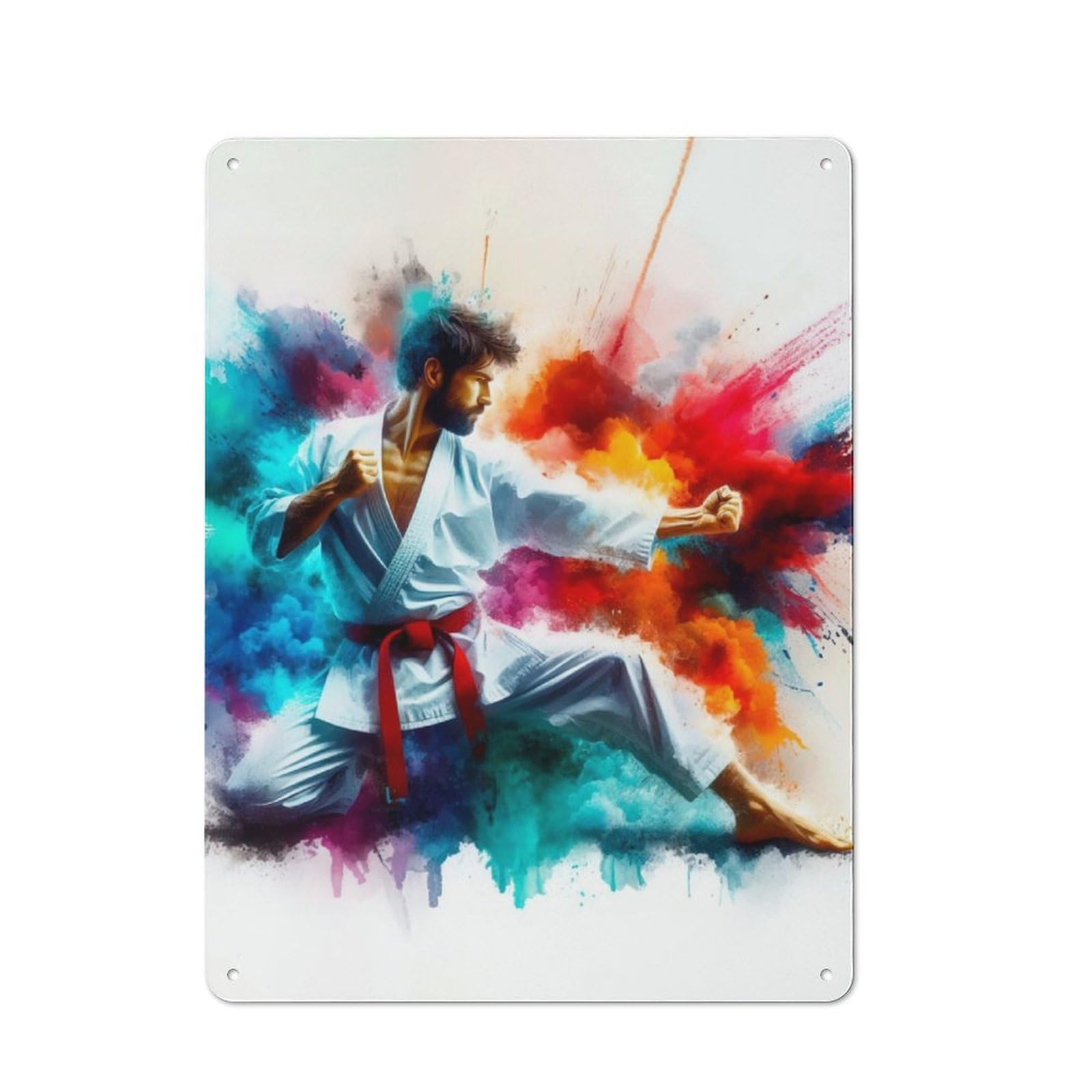 Junmoney Karate Fighter In Color Burst Vintage Metal Wall Sign 40X30cm For Garage Or Workshop, For Metal Sign Collectors, For Garage And Workshop Walls