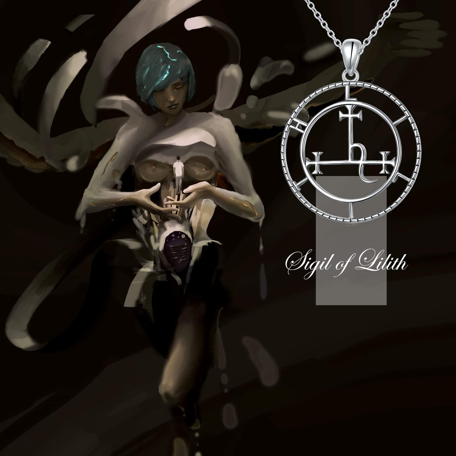 Ladytree Sigil of Lilith Necklace S925 Sterling Silver Vintage Oxidized Sigil of Lilith Pendant Necklace Gifts for Women Rolo Chain 18+2 inches - Image 2