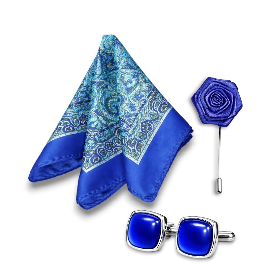 Men’s Pocket Square Gift Set with Cufflinks & Lapel Pin | Premium Polyester Formal Accessories for Wedding, Party & Office Wear-image-42